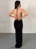 Casual Dresses Elegant Sexy Backless Ruched Maxi Dress for Women Club Outfits 2023 Spring Pink Draped Sleeveless Bodycon Party Long 230130