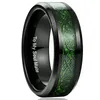 Anéis de casamento JQueen 8mm de fibra de carbono de zircão verde anel Dragon Padrão de tungstênio carboneto preto colorido jóias masculinas