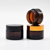 Amber Glass Cosmetic Jars 스킨 케어 크림 병 5G-100G 항아리 빈 보충 가능한 병 DIY 미니 메이크업 저장 용기 금색 실버 뚜껑 캡 및 내부.