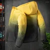 Men's Down Mens Cotton Padded Jacket Men 2023 Fashions Yellow Hooded Warm Patchwork Loose Coat Casual Street Wear Jackets For