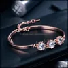 Link Chain Rose Gold Plated Charm Bangle Armband White Cubic Zirconia Armband för kvinnor smycken gåvor examen födelsedagz drop d dhv1t