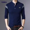 T-shirt da uomo YESMOLA Uomo Manica lunga Primavera Autunno Solid Tshirt Abbigliamento uomo T-shirt con collo alla coreana Top Polo T-shirt da uomo 230130