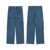 Jeans pour hommes bleu Multi poche hommes mode de rue Hip Hop pantalon droit Couple Harajuku décontracté ample taille haute Ropa Hombre