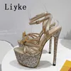 Новый дизайн Butterfly-Knot Women Platform Sandals Summer Fashion Glitter Gold