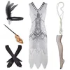 Casual Dresses 1920s Flapper Great Gatsby Party Evening Sequins Fringed Gown with 20s Accessories Set 230130