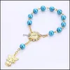 Link Chain Link Cattolico Religioso Vetro Perle Perline Croce Rosario Bracciali Angelo Gesù San Battesimo Coroncina Braclet Per Ragazza Jewe Dhlei