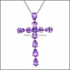 Pendant Necklaces Creative Fashion Ladies Necklace Sier Plated Inlaid Amethyst Natural Color Stone Cross Female Clavicle Gift Drop D Dhytv