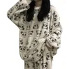 Women's Sleepwear Women's Women Winter 2 Piece Pajamas Set Long Sleeve Pullover Tops Loose Pants Cartoon Animal Print Thick Warm Coral