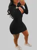 Plus size jurken LW Grootte Casual ritsontwerp Mini -jurk Mandarijn Kraag Lange mouw V Halshuls Bodyshaping Splitsing Vrouw Vestidos 230130