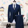 Men's Suits Classic Blue Suit Male Business Casual Professional Three Pieces Set Korean Version Slim Fit Groom Wedding Terno Masculino