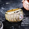 Cluster Rings Men Gold Trendy Fashion Sier Color Luxury Bling Zircon Big Size Hip Hop Jewelry Gift 3471 Q2 Drop Delivery Dhfvd