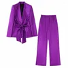 Costumes pour femmes ZATRHMBM Femmes 2023 Chic Mode Bow-Agrémenté Soie-Satin Blazer Vintage À Manches Longues Patch Poche Dames Survêtement Élégant