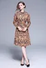 Casual Dresses Spring Summer Fall Runway Vintage Print Collar Bow Belt Long Sleeve Women Lady Party Empire Waist Knee Length Shirt Dress