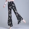 Calça feminina Mulheres Cantura alta Chiffon Felard Korean Fashion 2023 Floral Troushers Feminino Feminino Vintage Pantalones Mujer