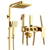 Bathroom Shower Sets Brass Gold Set Rain With Mixer Faucet Thermostatic Wall MountBathroom