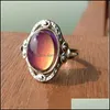 Anillo solitario Cambio de color Estado de ánimo Oval Emoción Sensación Control de temperatura cambiable Piedra preciosa termocrómica Entrega de gota Joyería Dh7Uj