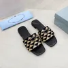 2023 new Embroidered Fabric Slides Slippers Black Beige Multicolor Embroidery Mules Womens Home Flip Flops Casual Sandals Summer Leather Flat Slide