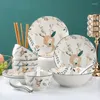 Plates 4/6 People Japanese Dishes Set Household Ceramic Bowls Noodles Soup And Chopsticks Combination Bone China