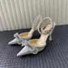 Dress Shoes Ins style Glitter Crystal Women Pumps Sexy Ankle strap Bowknot Wedding High heels Fashion Summer Party Prom 230130