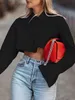 Women's Blouses Shirts TWOTWINSTYLE Sexy Crop Top Tassel Solid Color Shirt For Women Lapel Collar Long Sleeve Loose Oversized Shirts Female 230130