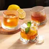 Cups Saucers Set Of 2 Whiskey Glasses Rotatable Tumbler Crystal Glass Clear Drinking For Cocktail Bar Restaurant