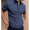 メンズポロスサマーメンズカジュアルファッションジッパーポロスデジタル印刷格子縞のパターンメンズポロシャツ半袖男性衣類230130