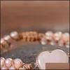 Tennis Women Rose Quartz Heart Stone Charm Pink Jasper Bead String Braided Bracelet Handwoven Natural Adjustable Wrap Bracelets 3684 Dhtd0