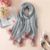 Scarves 2023 Women Plain Lace Chain Shawl Scarf Fashion Design Pure Silk Foulard Bandanas Natural Bandana Hijab Snood