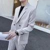 Mäns kostymer blazrar högkvalitativ herr vintge terno masculino traje hombre formell prom tuxedos lös kostym män 2 knapp blazer bit grå