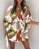 Casual Dresses Boho for Women Summer Loose Print VNeck Batwing Sleeve LaceUp Irregular Mini Dress Vestido 230130