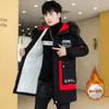 Men's Trench Coats Winter Slim Long Coat Men Letter Print Style Hooded Overcoat Black Hip Hop Streetwear Autumn Korean Mens Jacket 230130
