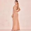 Casual Dresses 2023 Sexig Shining Lurex Knot Midi Dress High Split Back Hollow Out Ladies BodyCon Party Night Club Evening Outfits Mesh