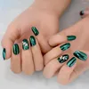 False Nails Metallic Mirror Acrylic Custom Press On Green Alloy Silver Leaf Decoration Lady Fingernails 24