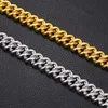 New Trendy 14mm 18-24inch 18K Yellow White Gold Plated CZ Cuban Chain Necklace Bracelet Jewelry for Men Punk Jewelry Heavy Chains