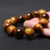 Strand Tiger Eye Stones 14 мм эластичные бусины браслет натуральный камень шарм Bangles Fashion Jewelry Gift Мужчины браслеты 0121