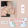 False Nails 24pcs Detachable Peppermint Full Cover French Short Square Fake