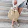 أكياس مسائية الكتف حقائب اليد المنسوجة من المنسوجة حقيبة يد قش مع القوس التسوق الصيفي شاطئ البحر كيس كبيرة