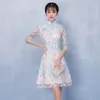 Roupas étnicas de alta qualidade tule bordado floral vestido de festas noturno vestido de baile elegante a-line retro cheongsam s m l xl xxl xxxl