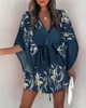 Casual Dresses Boho For Women Summer Loose Print Vneck Batwing Sleeve Laceup Oregelbunden miniklänning Vestido 230130