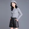 Frauen Shorts 2023 Frühling Auflistung Herbst Winter Echtes Leder Frauen Elastische Hohe Taille Schaffell Breite Bein Hosen