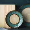 Plates Featured Retro Kiln Glazed Ceramic Tableware Steak Plate Western Salad Set Breakfast Dessert