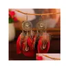 Stud Bohemian Fashion Jewelry Vintage Hollowed Sun Flower Feather ￶rh￤ngen Fj￤drar Tassel Dingle Drop Delivery Dhyeq