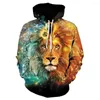 Men's Hoodies Trench Coat Autumn Spring Fashion Brand Sweatshirt And Women's Hooded Jacket Ancient Tiger Lion Digital Printing