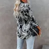 Women's Blouses & Shirts Short Front Long Back Fashion Woman 2023 Stand Collar Sleeve Shirt 2 Colors Printed Singe-breasted Leisure BlousesW