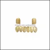 Grillz Dental Grills 18K Gold Plated Copper Teeth Braces Plain Hip Hop Up 2 Bottom 6 Grillz Mouth Fang Tooth Cap Jllxpp Bdejewelry Dhu8G
