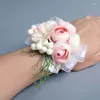 Dekorativa blommor 4 Färg för att plocka upp rödrosa lila man boutonniere brudgummen brudgum Silk rosblomma bröllop brudflickor handled corsage