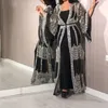 Ethnische Kleidung 2023 Dubai Muslim Kleid Luxus Hochwertige Pailletten Stickerei Spitze Ramadan Kaftan Islam Kimono Frauen Schwarz Maxi