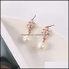 Stud Brand Sier/Gold/Rose Gold Cubic Zircon Bridal Engagement Pearl Pendant CZ Earrings for Women Wedding Jewelry Giftz Drop Delivery Dhjfg