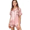 Women's Sleepwear Ice Silk Pajamas Girls Two Piece Set Summer Short-sleeve Shirts Thin Sweet Korean Version Home Service Suit Sleep Wear