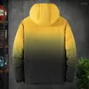 Men's Down Mens Cotton Padded Jacket Men 2023 Fashions Yellow Hooded Warm Patchwork Loose Coat Casual Street Wear Jackets For